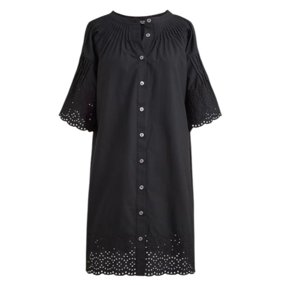 JCrew xxs Black Button-Up Dress with Eyelet Sleeves